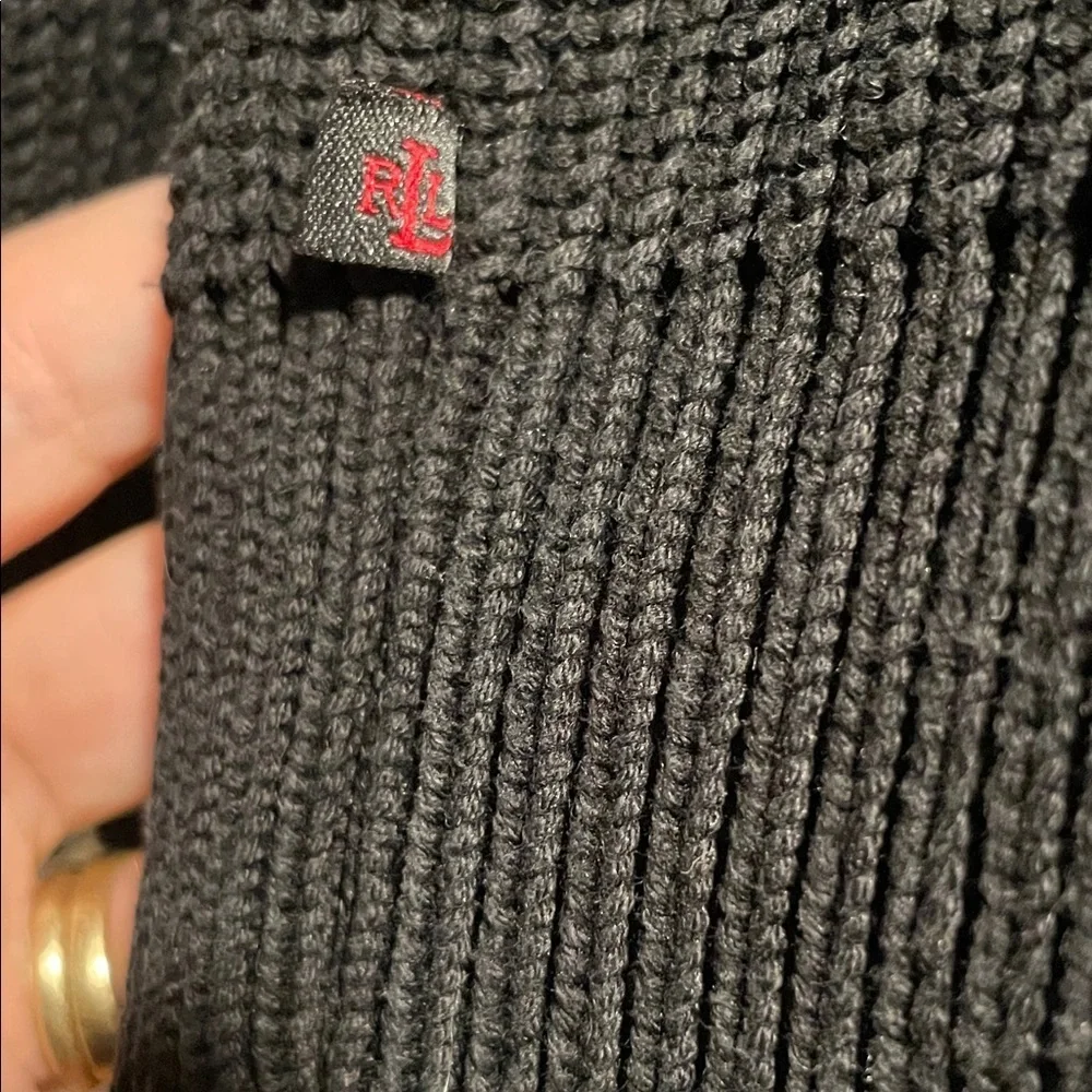 Lauren Ralph Lauren Black Shawl Collar Stiff Ribbed Knit Pullover Sweater